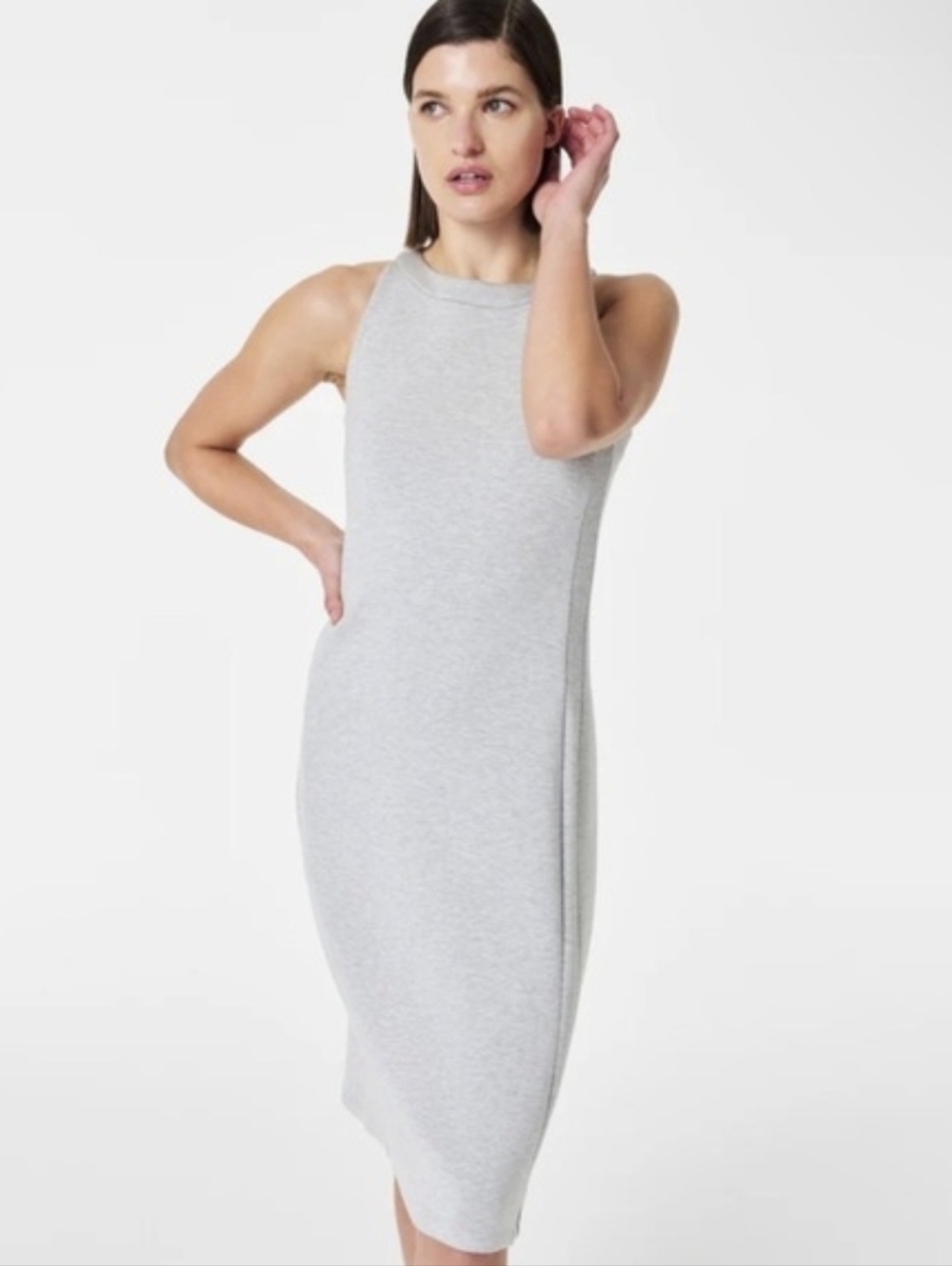 Spanx Air Essentials Side Stripe Midi Dress Light Heather Grey XS NWT